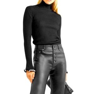 Alexander Wang Rib Knit Turtleneck Sweater with Crystal Cuffs